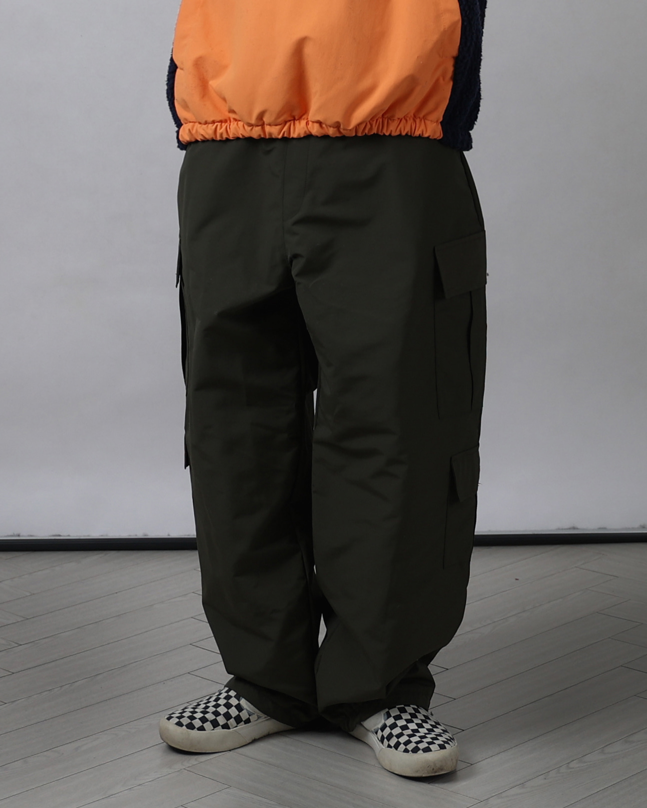 NOON Easy Padded Cargo Wide Pants (Black/Khaki)