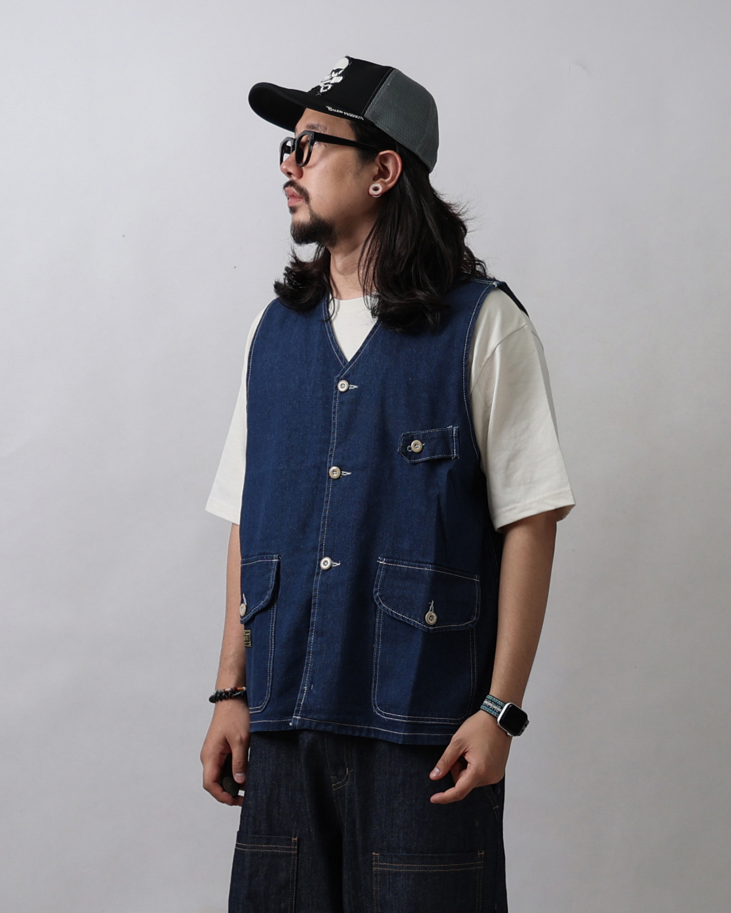 AVE Work Pocket Denim Over Vest (Denim)