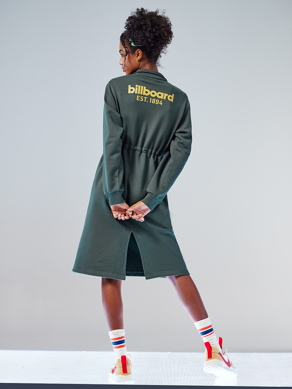 Half zip up traning long dress_Dark green