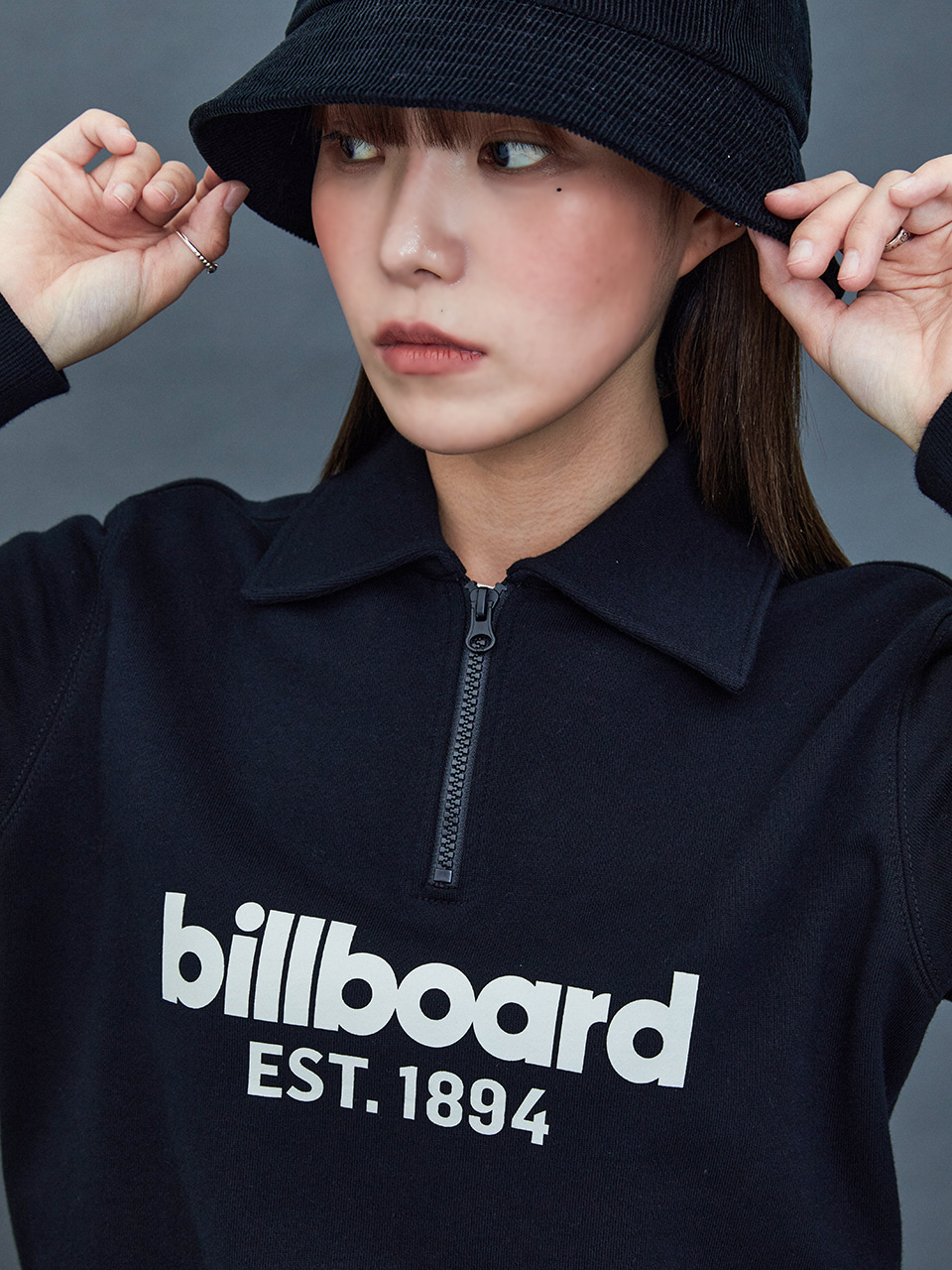 Billboard logo corduroy bucket hat_Black