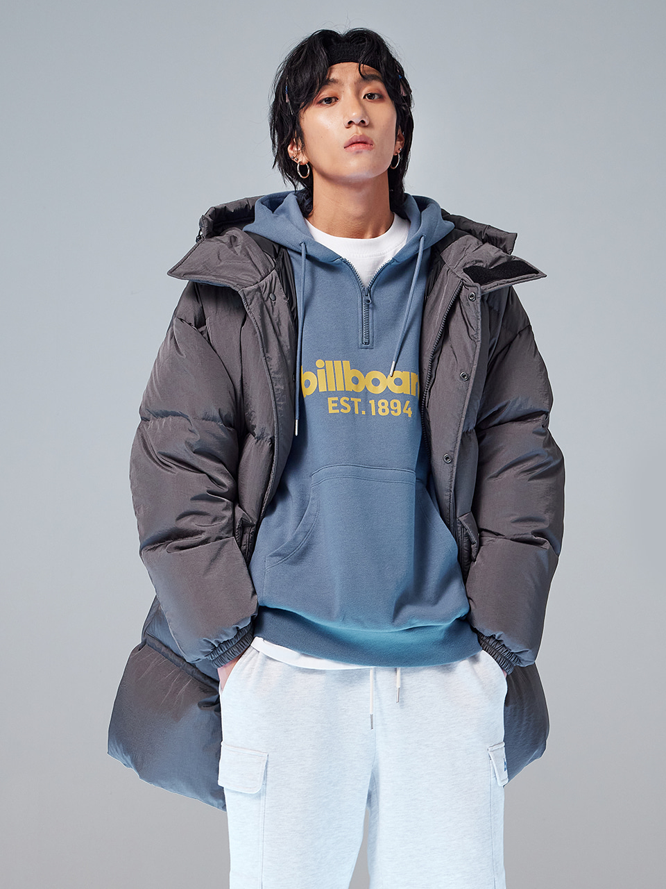 Daily hood long down parka_Dark grey