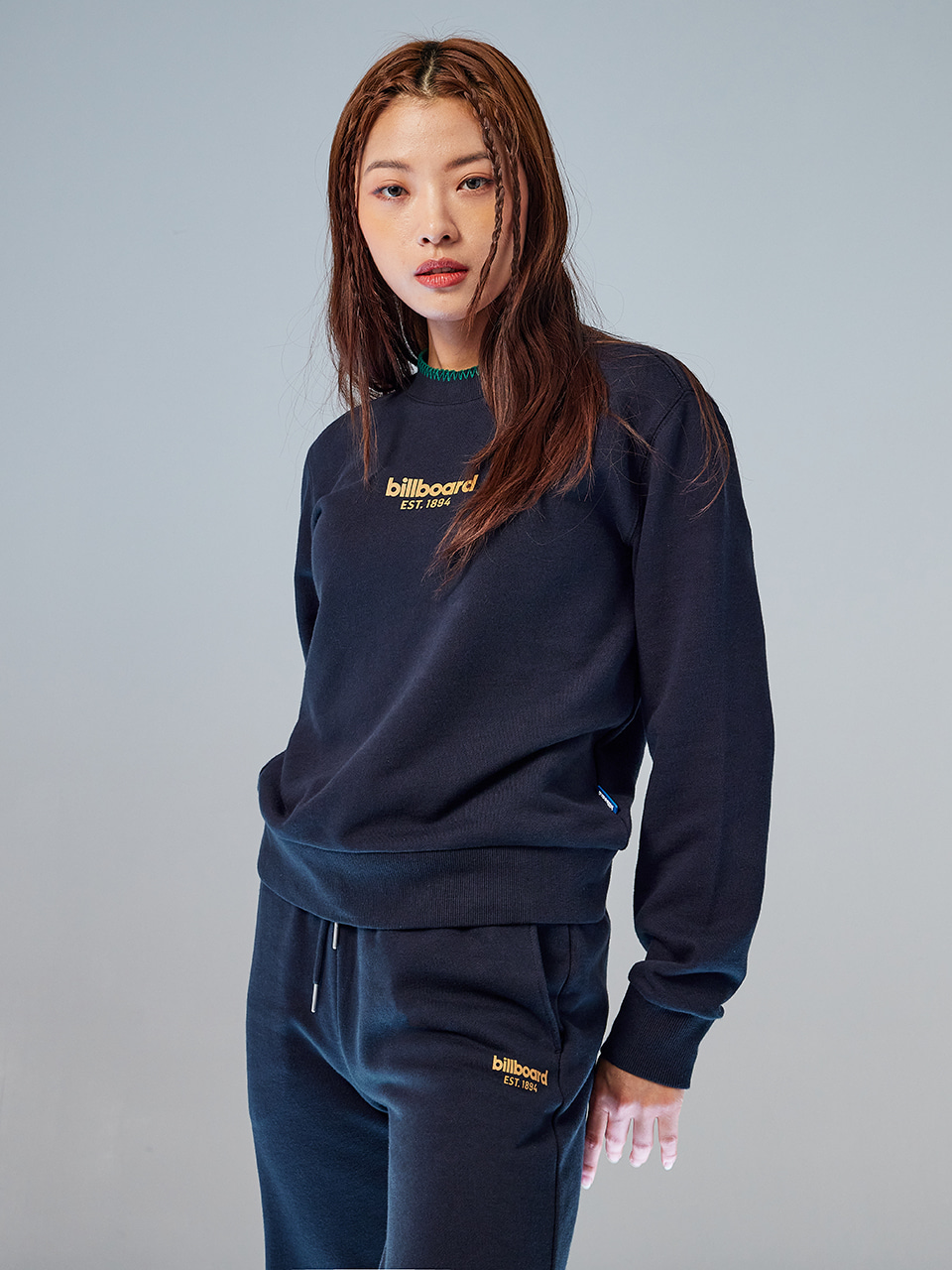 Women nack stitch long sleeve T-shirt_Navy