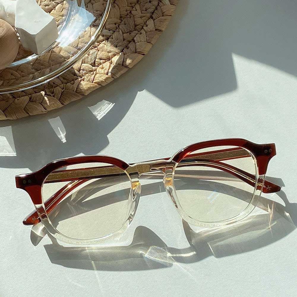 세컨아이즈-그라픽플라스틱 마크 mark 07 브라운 투명옐로우 사각 뿔테 안경
