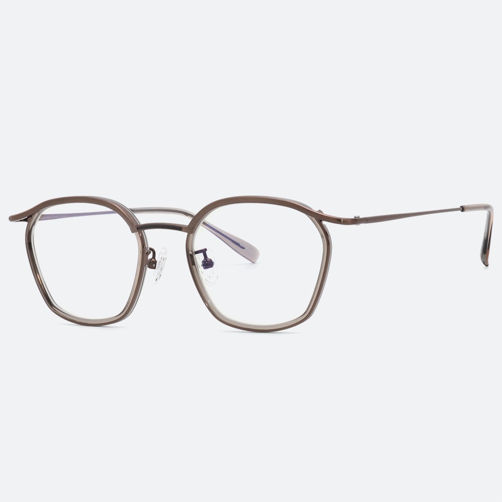 세컨아이즈-로렌스폴 빈 BEAN C02 그레이 투명 뿔테 다각형 콤비 안경테