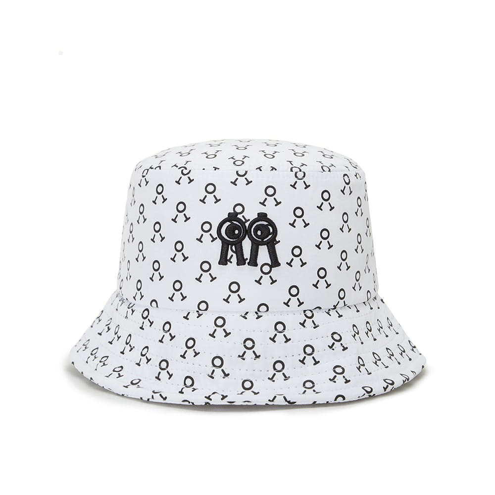 버킷햇 화이트 블랙로고패턴 Bucket Hat White Black Logo Pattern