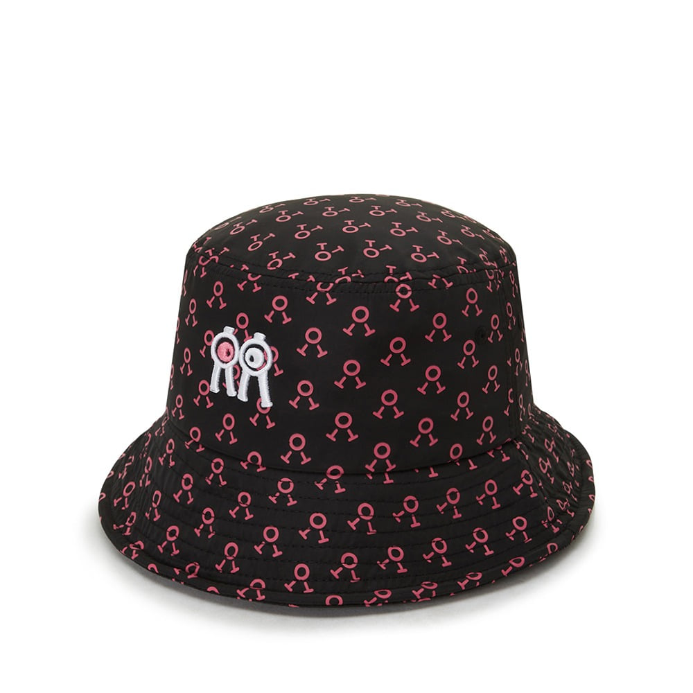 버킷햇 블랙 핑크로고패턴 Bucket Hat Black Pink Logo Pattern