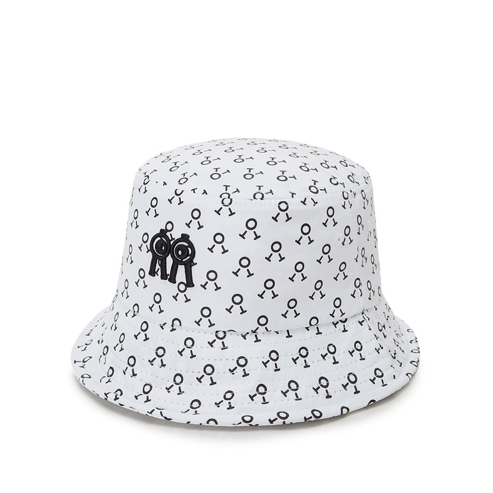 버킷햇 화이트 블랙로고패턴 Bucket Hat White Black Logo Pattern