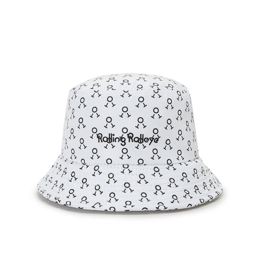 버킷햇 화이트 블랙로고패턴 Bucket Hat White Black Logo Pattern