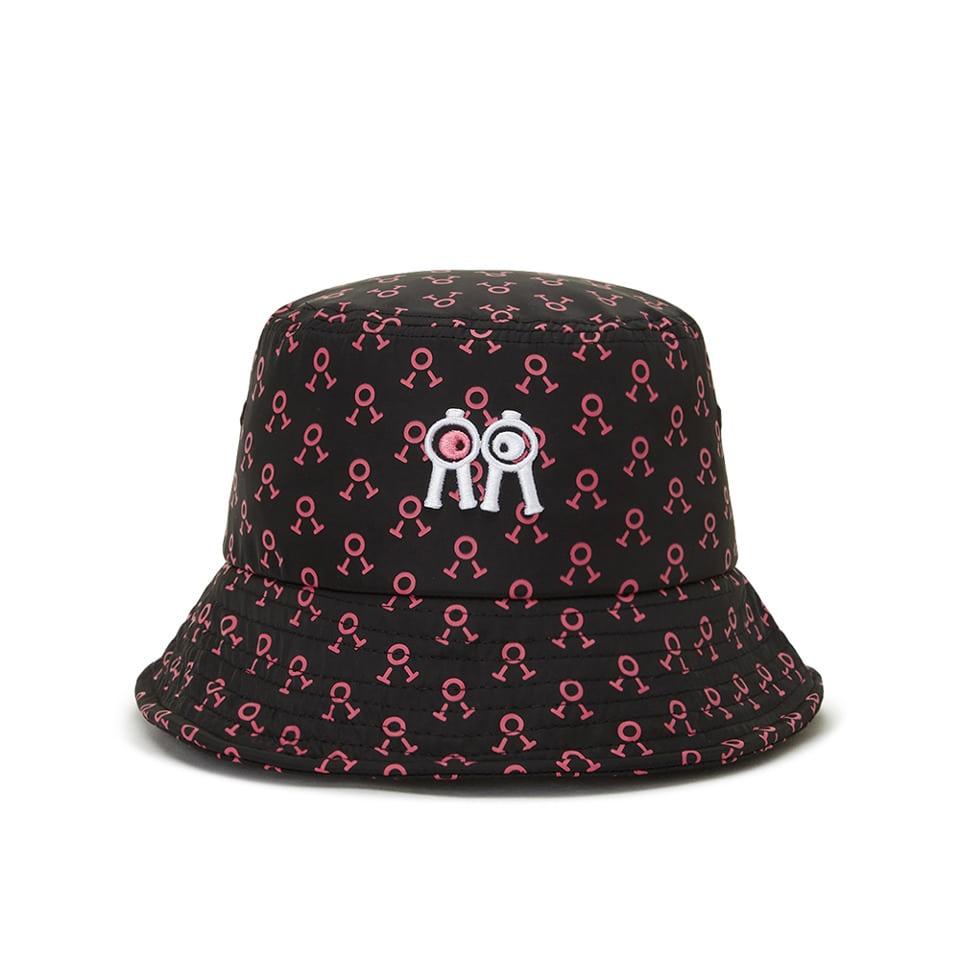 버킷햇 블랙 핑크로고패턴 Bucket Hat Black Pink Logo Pattern