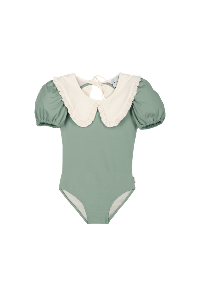 (4, 6, 10y) [MIPOUNET ] DANIELA COLLARED SWIMSUIT - ECRU/MUSGO GREEN