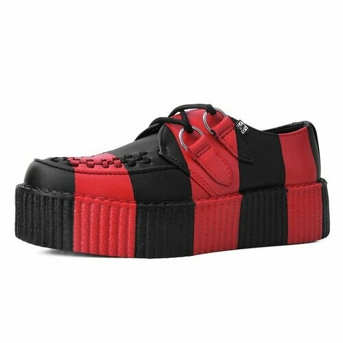 [BRM2103005] 티유케이 블랙 &amp; 레드 스트라이프 몬도 크리퍼 클리퍼 우먼스 V3114  T.U.K. Black Red Striped Mondo Creeper Creepers