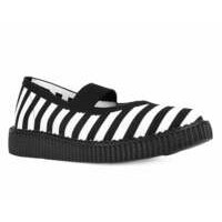 티유케이 블랙 &amp; 화이트 스트라이프 플라이니트 포인티드 마리 제인 우먼스 A3230L  T.U.K. Black White Striped Flyknit Pointed Mary Jane Janes