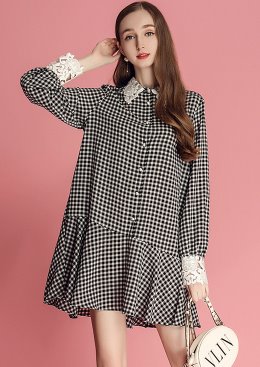 [1일배송] 190130-02MC DRESS 레이스카라체크원피스