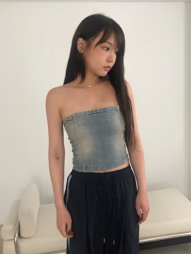 denim tin-washed tube top