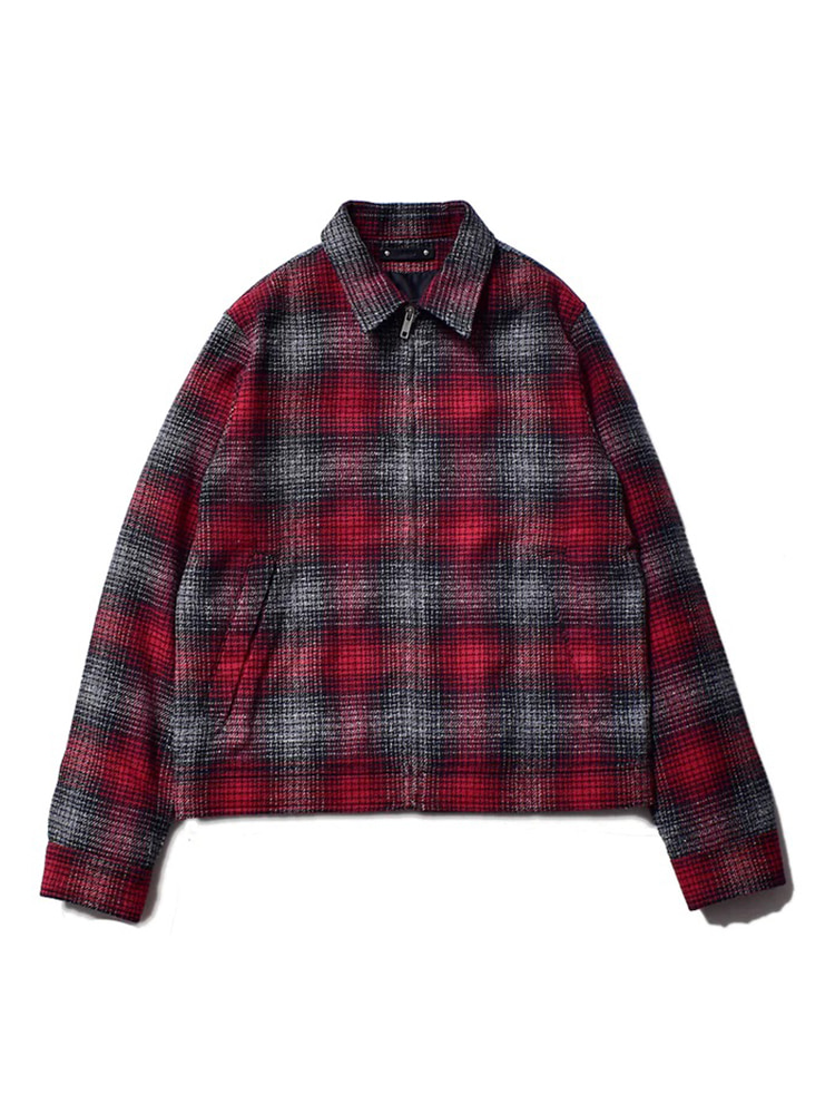 RED GRANDRELLE V.CHECK FLANNEL ZIPUP JACKET  마인데님 레드 그랜드렐 V 체크 플란넬 집업 자켓 - 아데쿠베