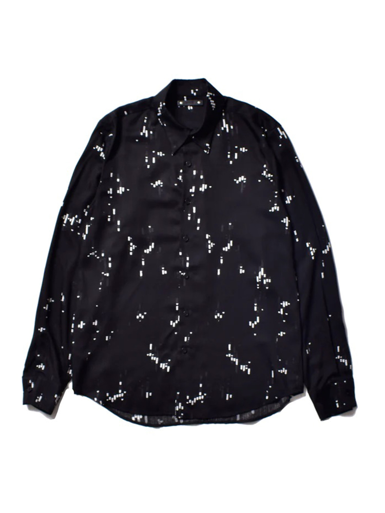 BLACK SPANGLE PRINT C.DENIM REGULAR SHIRT  마인데님 블랙 스팽글 프린트 데님 레귤러 셔츠 - 아데쿠베