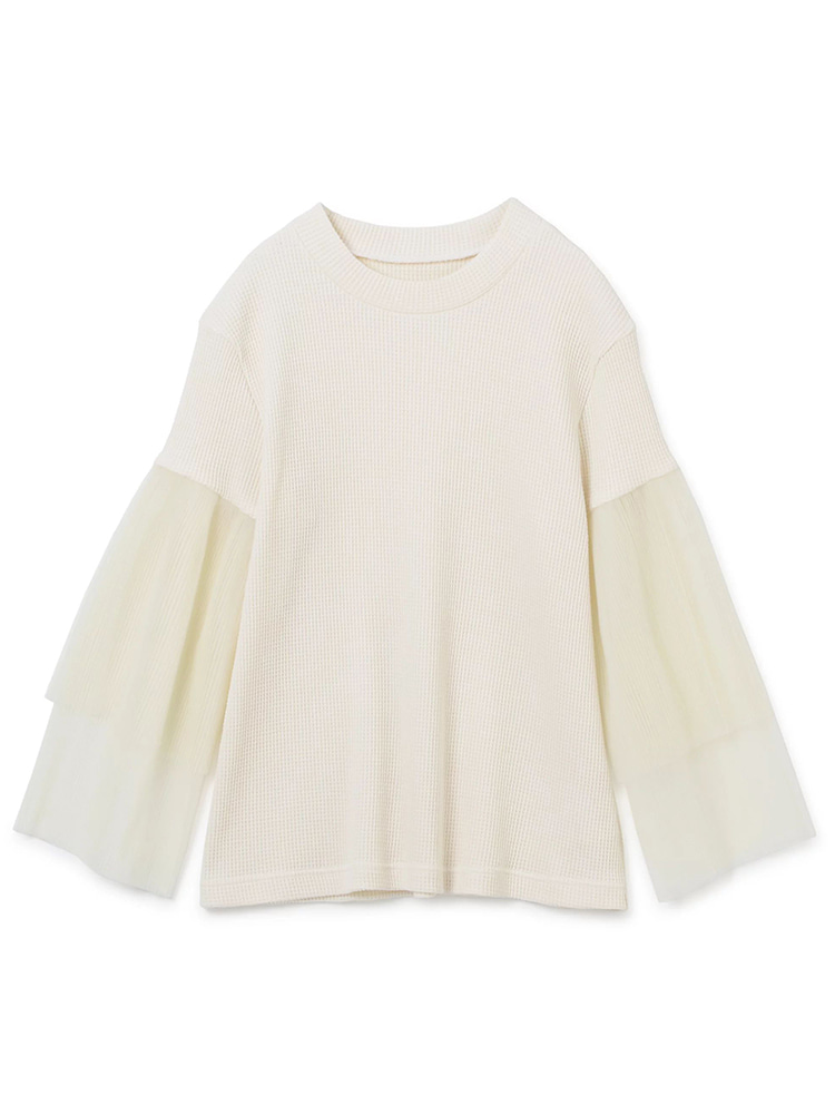 WHITE TIIA TULLE SLEEVES TOP  아키라 나카 화이트 타이아 튤 슬리브 탑 - 아데쿠베