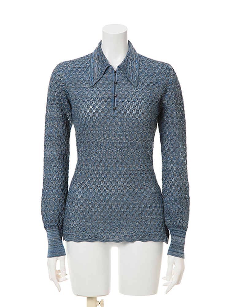 BLUE MULTI PATTERN KNITTED SHIRTS  마메 쿠로구치 블루 멀티 패턴 니트 셔츠 - 아데쿠베