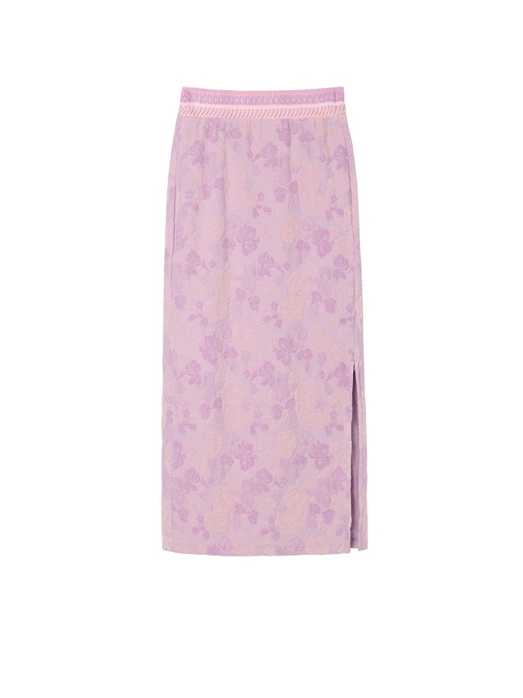 PURPLE FLOWER VELOUR JACQUARD SKIRT  마메 쿠로구치 퍼플 플라워 벨루어 자카드 스커트 - 아데쿠베