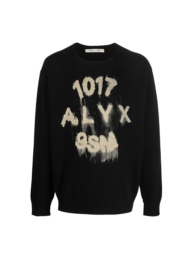 BLACK TREATED LOGO CREWNECK SWEATER  알릭스 블랙 로고 크루넥 스웨터 - 아데쿠베