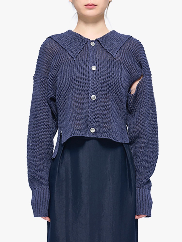 NAVY WOMENS SAILOR COLLAR KNIT CARDIGAN  설밤 네이비 우먼스 세일러 칼라 니트 가디건 - 아데쿠베