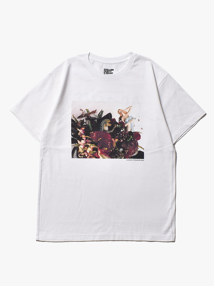 WHITE ARAKI NOBUYOSHI×STIE-LO AI ELEGY-PARADISE T-SHIRT  마인데님 화이트 아라키 노부요시 AI 엘레지 파라다이스 티셔츠 - 아데쿠베