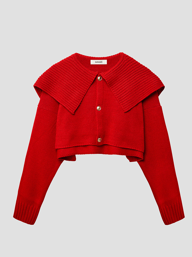 [ADEKUVER Exclusive]  RED SAILOR CROP CARDIGAN  설밤 레드 세일러 크롭 가디건 - 아데쿠베