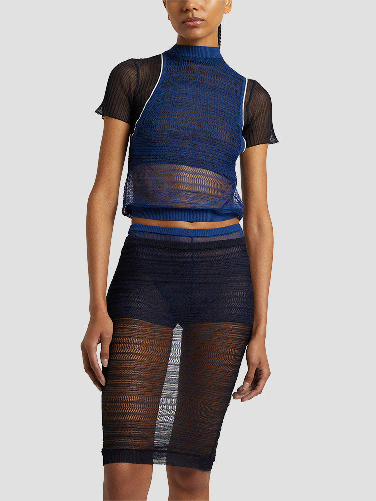 INK ELECTRIC BLUE REFRACTION KNIT DUO TOP  크리스토퍼 에스버 잉크 일렉트릭 블루 리프랙션 니트 듀오 탑 - 아데쿠베