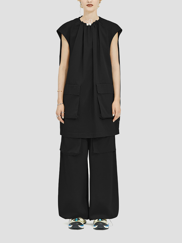 BLACK COTTON GABARDINE MINI DRESS  MM6 블랙 개버딘 미니 드레스 - 아데쿠베