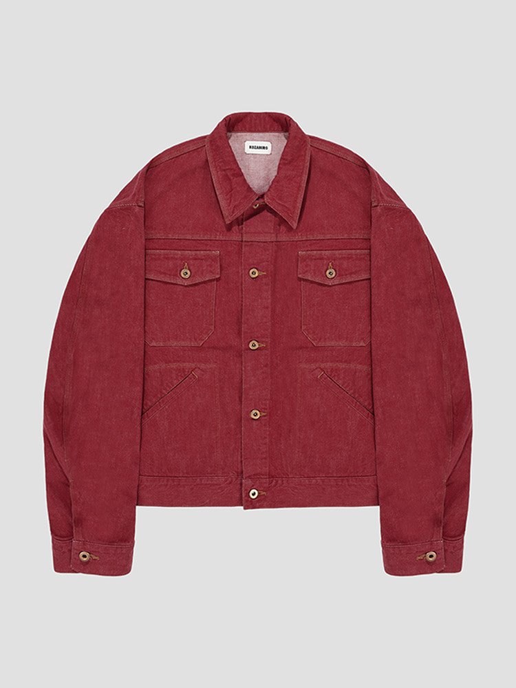 RED DENIM TRUCKER JACKET  코자부로 레드 데님 트러커 자켓 - 아데쿠베