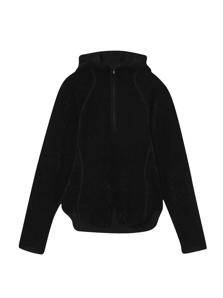 BLACK V-NECK VELOUR KNIT PARKA  마메 쿠로구치 V넥 벨루어 니트 파카 - 아데쿠베