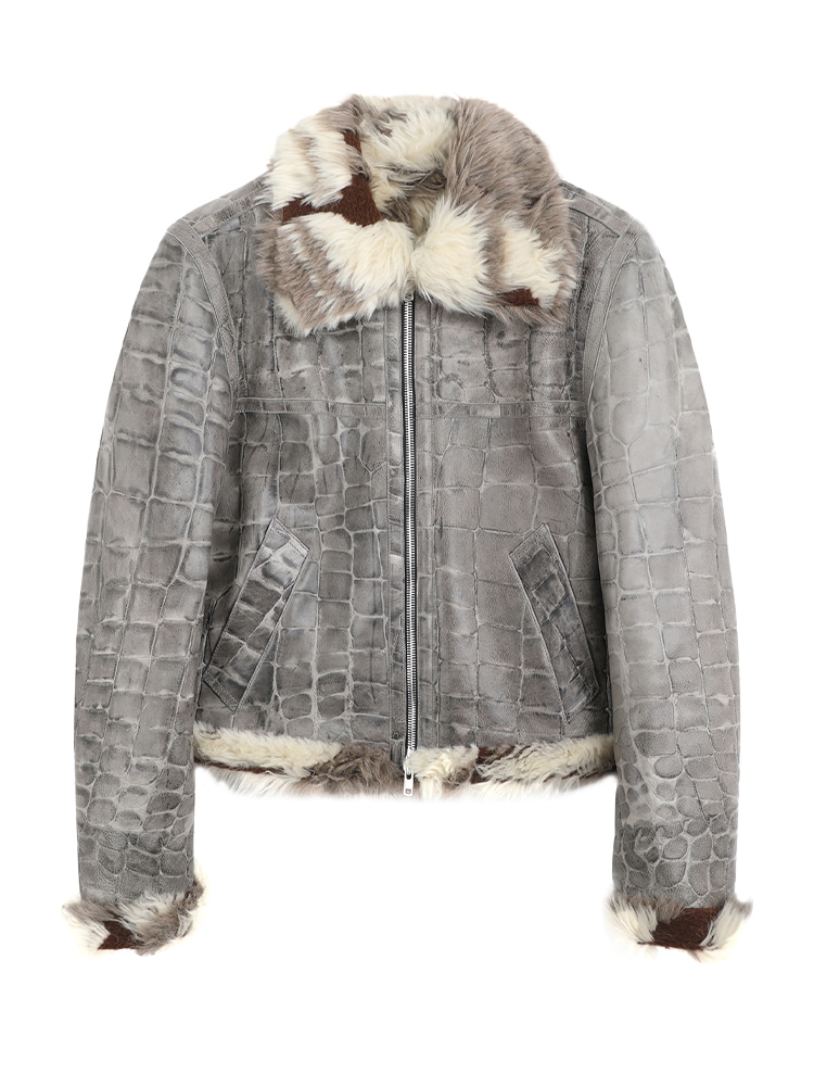 GREY FUR LEATHER JACKET  산쿠안즈 그레이 퍼 레더 자켓 - 아데쿠베