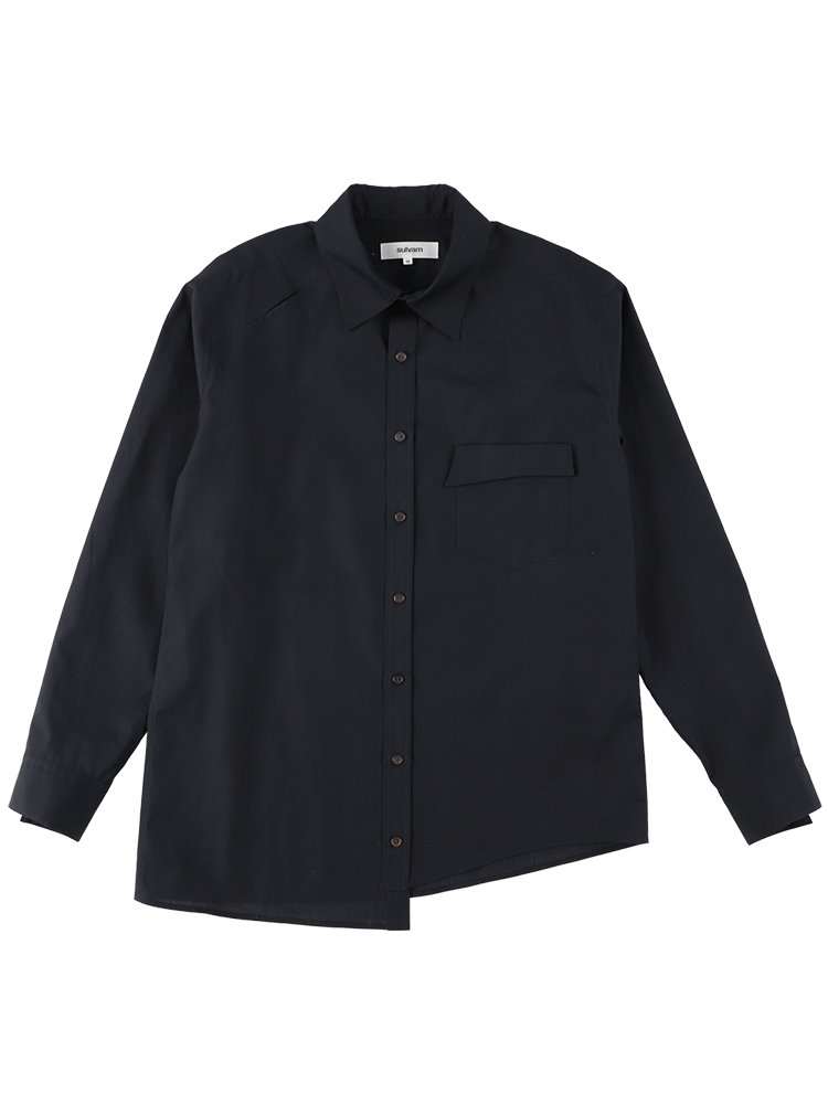 BLACK SLASH STAND COLLAR SHIRTS  설밤 블랙 슬래쉬 스탠드 칼라 셔츠 - 아데쿠베