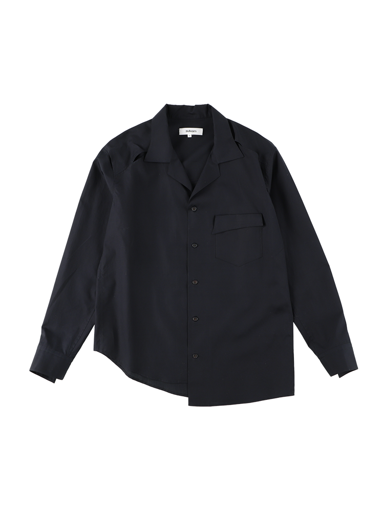 BLACK SLASH OPEN COLLAR SHIRTS  설밤 블랙 슬래쉬 오픈 칼라 셔츠 - 아데쿠베