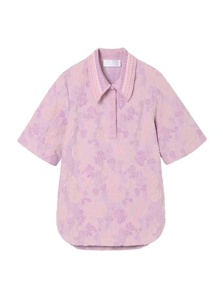 PURPLE FLOWER VELOUR JACQUARD POLO SHIRT  마메 쿠로구치 퍼플 플라워 벨루어 자카드 폴로 셔츠 - 아데쿠베