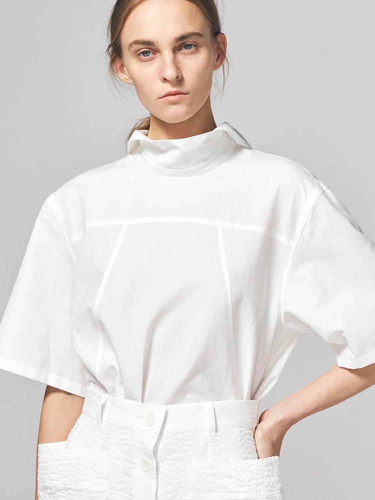 WHITE PRISCILLA BACKWARD COLLAR SHIRT  아키라 나카 프리실라 화이트 백워드 셔츠 - 아데쿠베