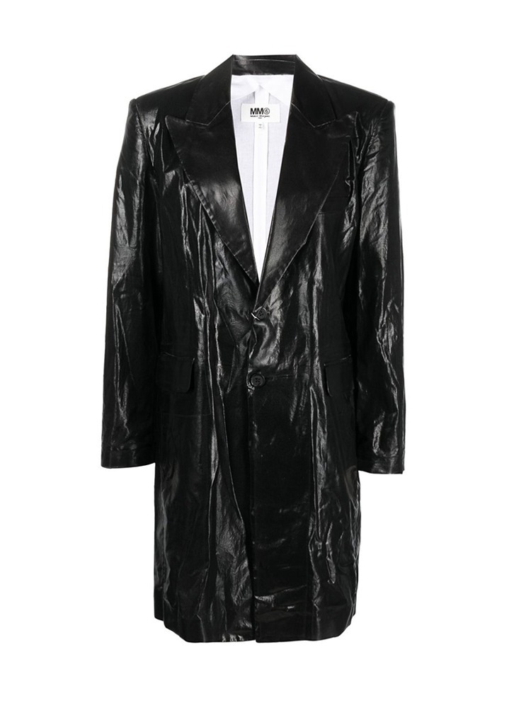 BLACK LEATHER LOOK COAT  MM6 블랙 레더 룩 코트 - 아데쿠베