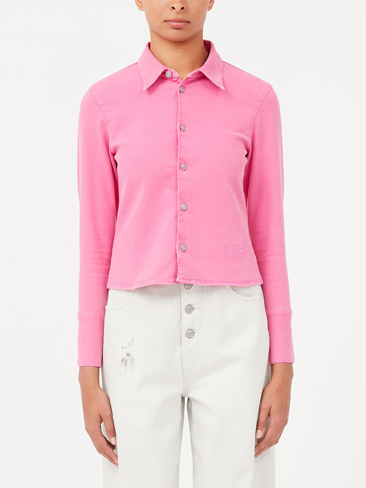 PINK LONG SLEEVED CROPPED SHIRT  MM6 핑크 롱 슬리브 크롭 셔츠 - 아데쿠베