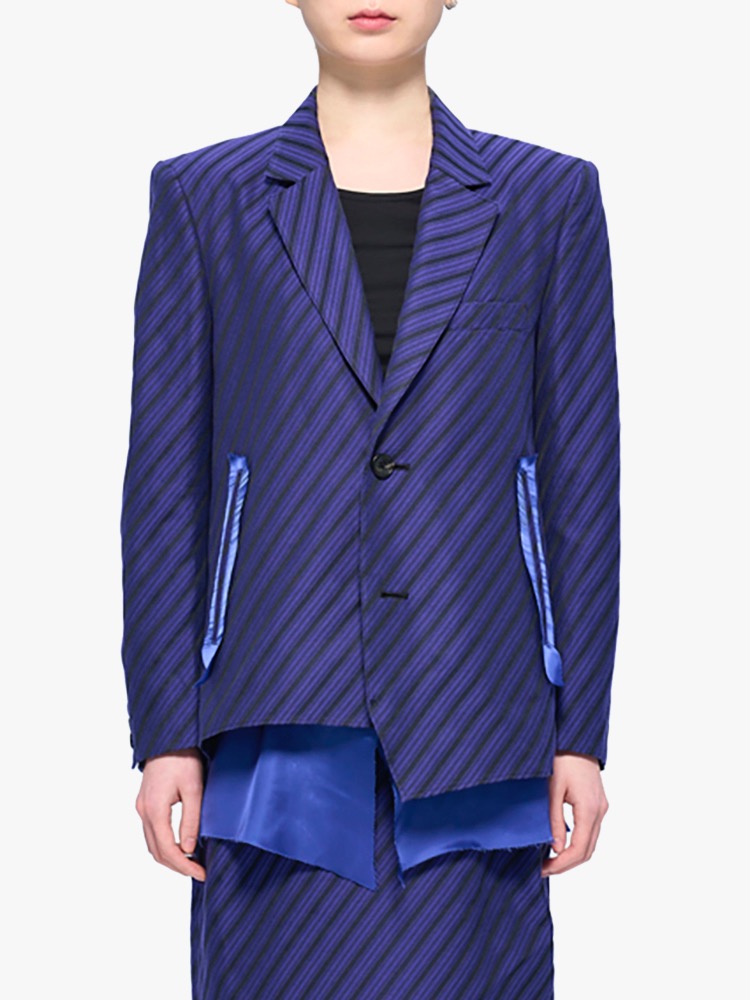 PURPLE WOMENS ASYMMETRY JACQUARD JACKET  설밤 퍼플 우먼스 비대칭 자카드 자켓 - 아데쿠베