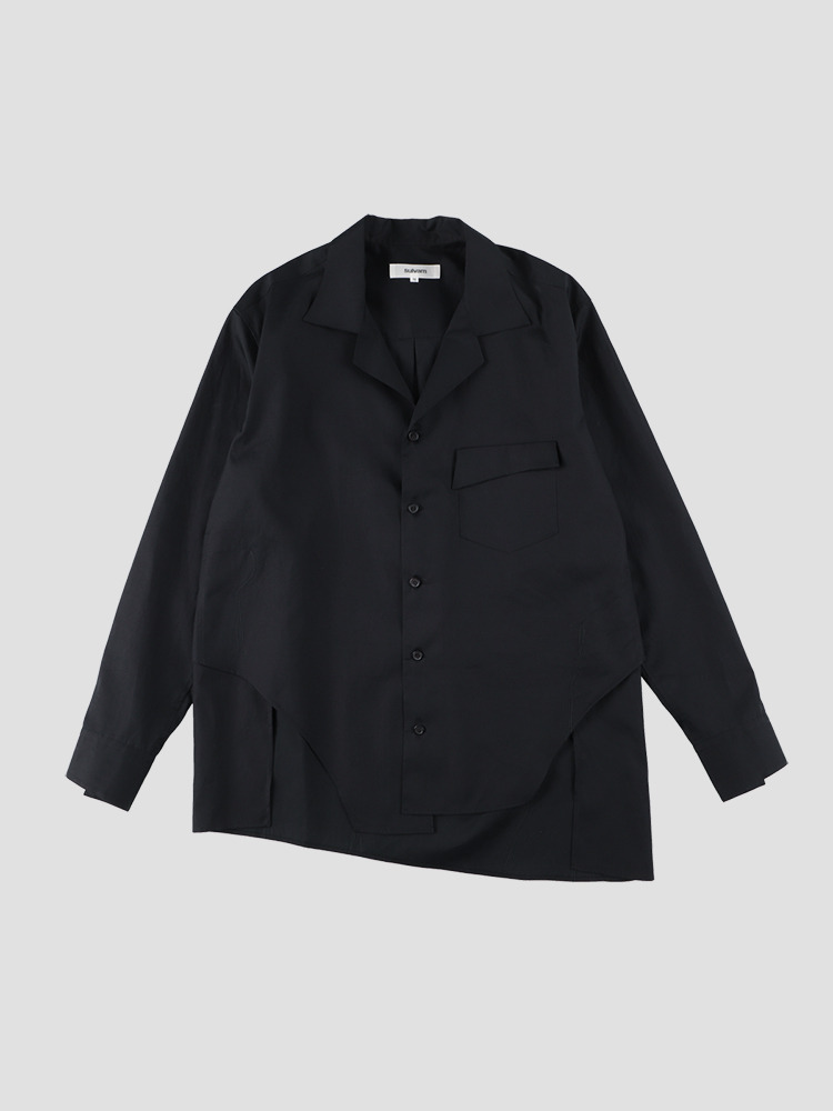 BLACK BODY OVERLAP OPEN COLLAR SHIRT  설밤 블랙 바디 오버랩 오픈 칼라 셔츠 - 아데쿠베