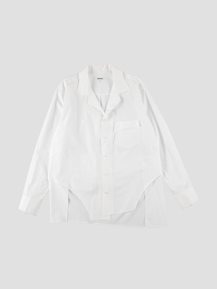 WHITE BODY OVERLAP OPEN COLLAR SHIRT  설밤 화이트 바디 오버랩 오픈 칼라 셔츠 - 아데쿠베