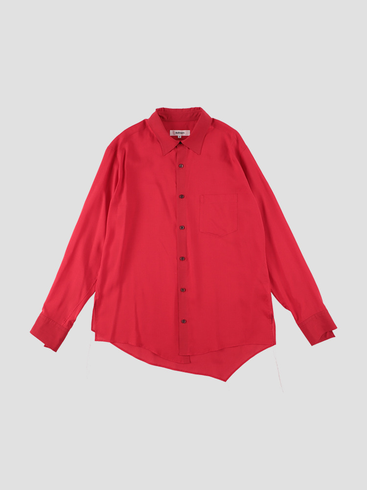 RED ASYMMETRY STAND COLLAR SHIRT  설밤 레드 비대칭 스탠드 칼라 셔츠 - 아데쿠베