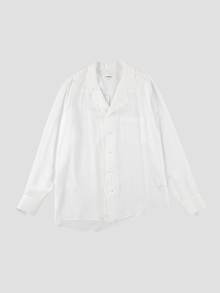 WHITE ASYMMETRY OPEN COLLAR SHIRT  설밤 화이트 비대칭 오픈 칼라 셔츠 - 아데쿠베