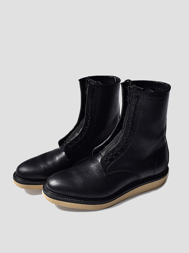 BLACK LEATHER ZIPPER UNIT MILITARY BOOTS  마인데님 블랙 레더 지퍼 밀리터리 부츠 - 아데쿠베