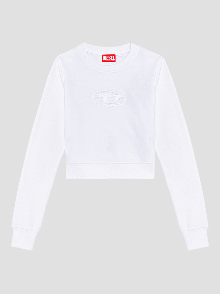 WHITE SLIMMY CUT OUT CROPPED SWEATSHIRT  디젤(DIESEL) 화이트 컷아웃 크롭 스웨트셔츠 - 아데쿠베