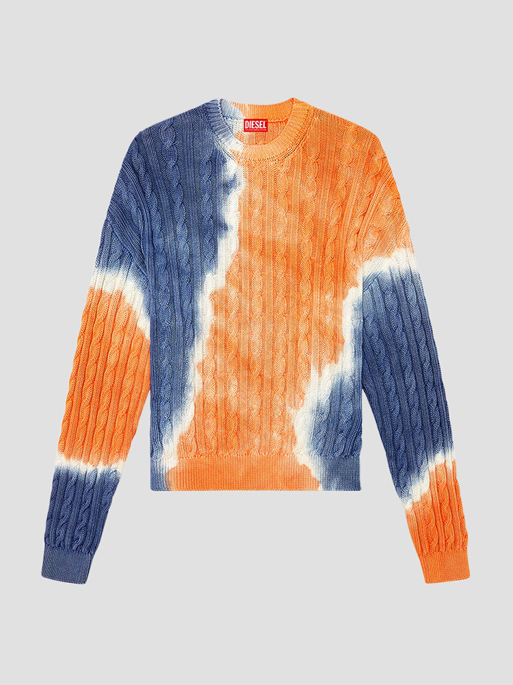 BLUE ORANGE JANCI TIE-DYE CABLE KNIT  디젤(DIESEL) 블루 타이다이 케이블 니트 - 아데쿠베