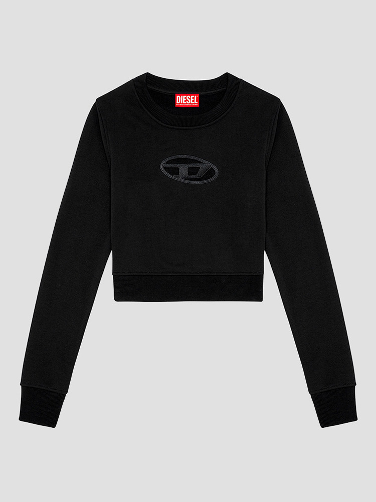 BLACK SLIMMY CUT OUT CROPPED SWEATSHIRT  디젤(DIESEL) 블랙 컷아웃 크롭 스웨트셔츠 - 아데쿠베