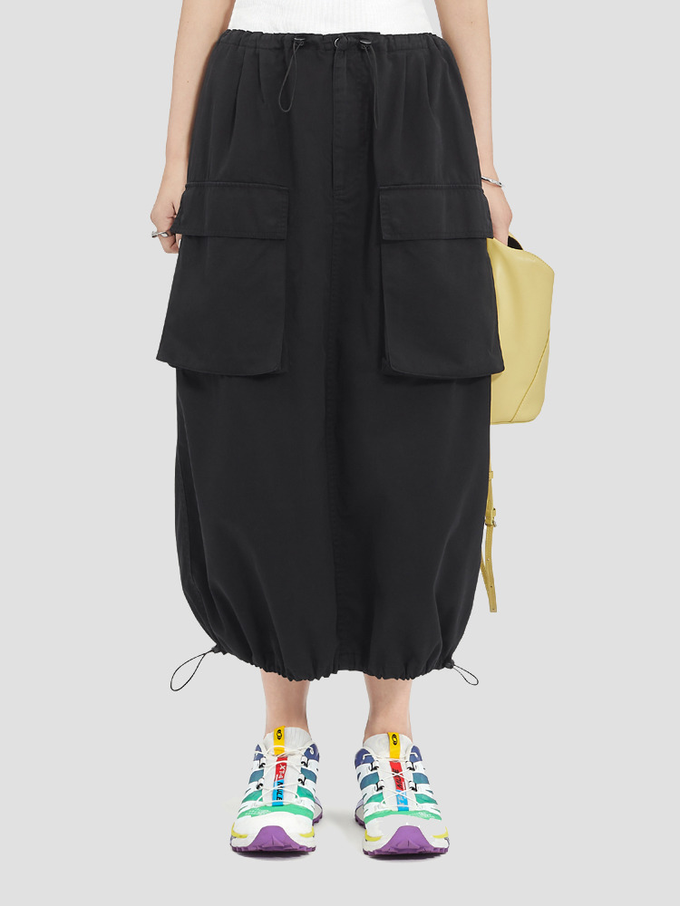 BLACK COTTON GABARDINE MIDI SKIRT  MM6 블랙 개버딘 미디 스커트 - 아데쿠베