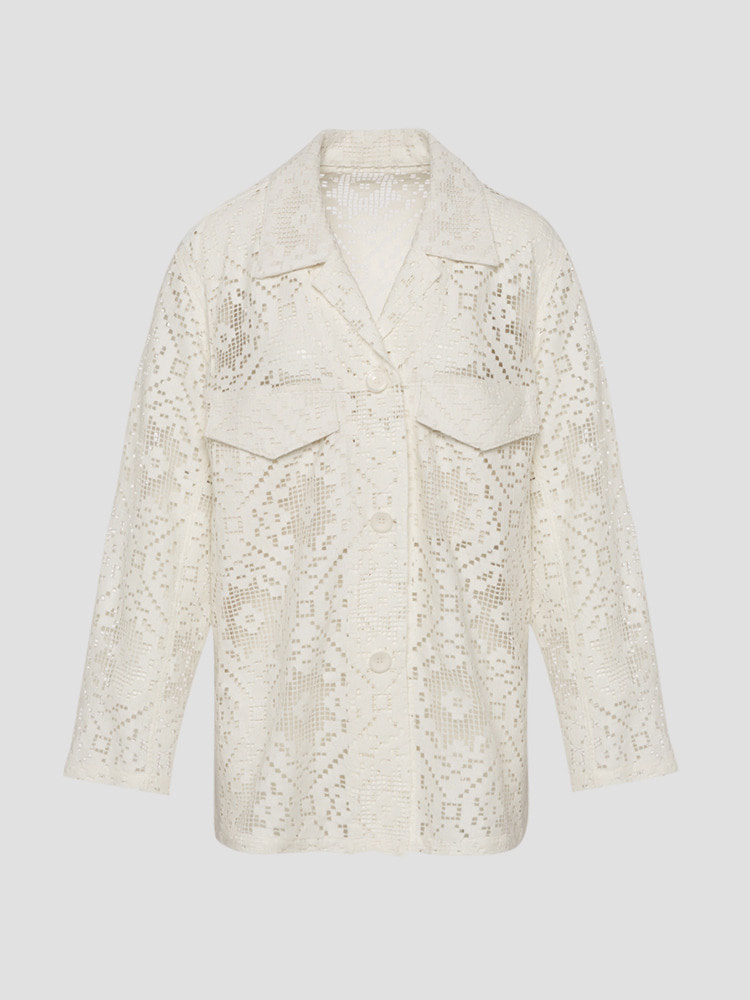 WHITE ROBERTA LACE JACKET  아키라나카 화이트 로베르타 레이스 자켓 - 아데쿠베