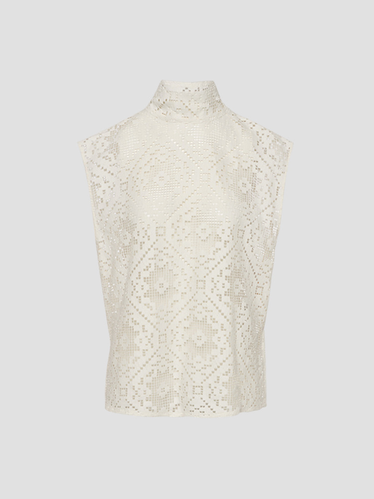 WHITE ROBERTA LACE PULLOVER  아키라나카 화이트 로베르타 레이스 풀오버 - 아데쿠베